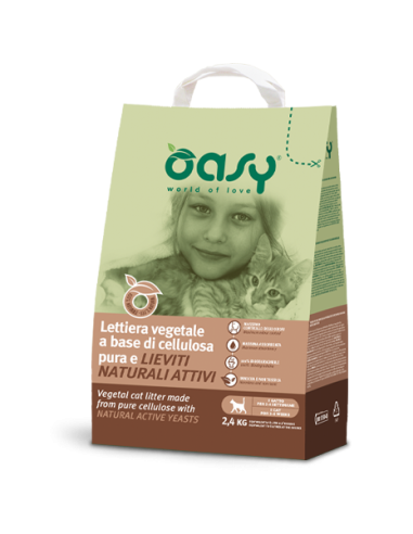 Oasy Lettiera vegetale Cellulosa e Lieviti naturali 2,4kg.