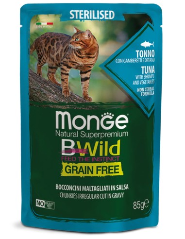 Monge Grain Free Bocconcini in salsa Tonno con Gamberetti e Ortaggi Sterilised 85g.