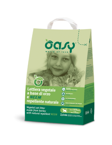 Oasy Lettiera vegetale Orzo e Neem 2,4kg.