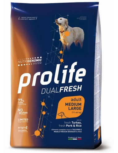 Prolife Dual Fresh Adult Medium-Large fresh Turkey, fresh Pork & Rice 12kg.