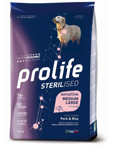 Prolife Sensitive Sterilised Adult Medium-Large Pork & Rice 12kg.