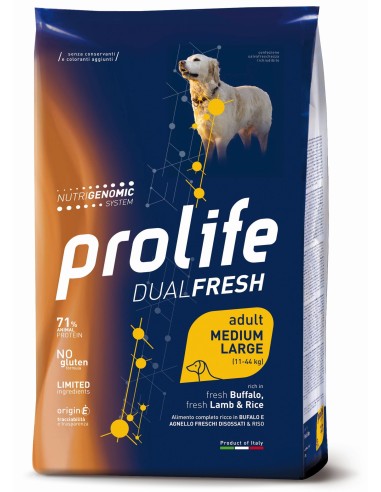 Prolife Dual Fresh Adult Medium-Large fresh Buffalo, fresh Lamb & Rice 12kg.