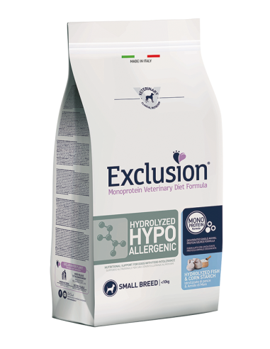 Exclusion Hydrolyzed Hypoallergenic Pesce & Amido di mais Small Breed 2kg.