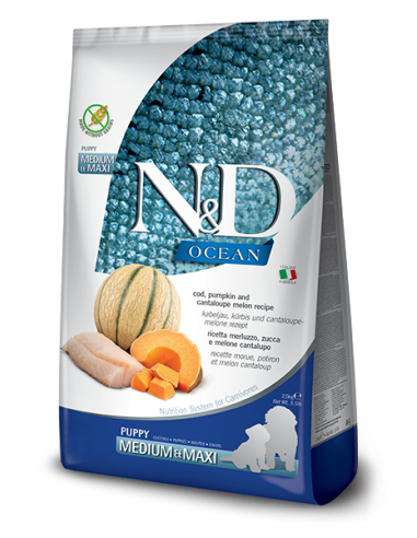 Farmina N&D Ocean Puppy Medium&Maxi Cod, Pumpkin And Cantaloupe Melon 2,5kg.