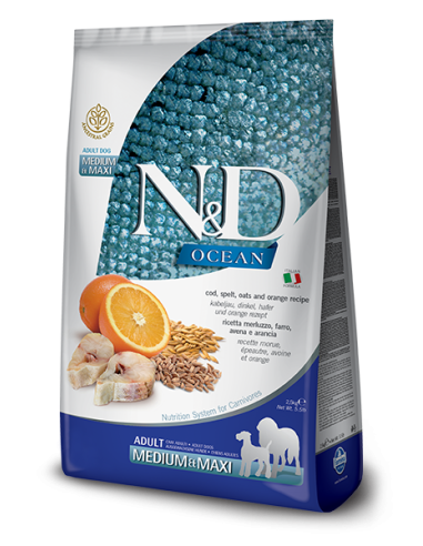 Farmina N&D Ocean Adult Medium&Maxi Cod, Spelt, Oats & Orange 12kg.