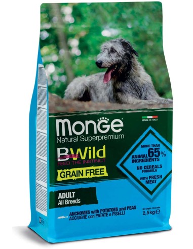 Monge Grain Free Acciughe con Patate e Piselli All Breeds Adult 2,5kg.