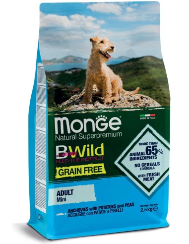 Monge Grain Free Acciughe con Patate e Piselli Mini Adult 2,5kg.