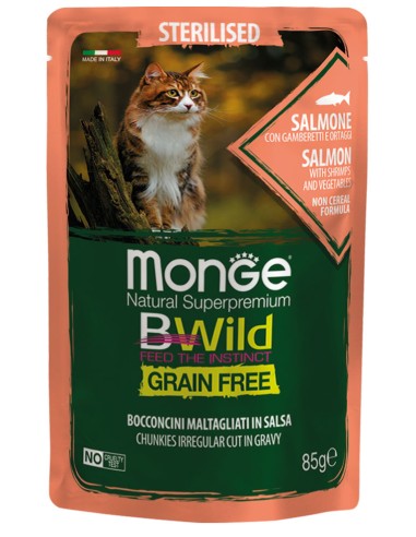 Monge Grain Free Bocconcini in salsa Salmone con Gamberetti e Ortaggi Sterilised 85g.